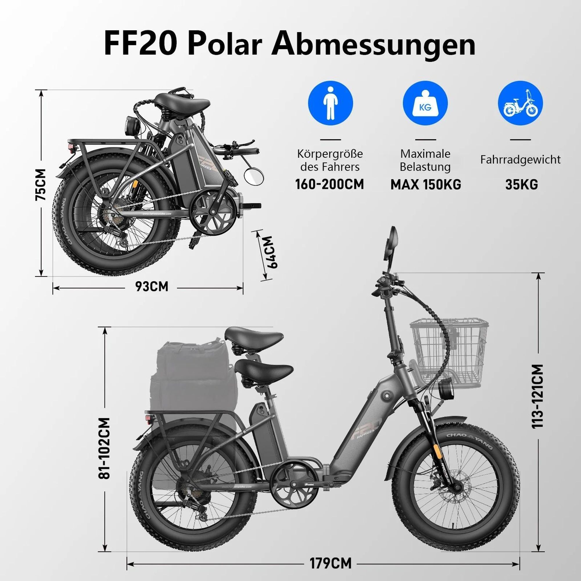 E-Bike FAFREES FF20 Polar - Batterie 48V12*2AH 20" Hydraulische Scheibenbremse - Grau Blau