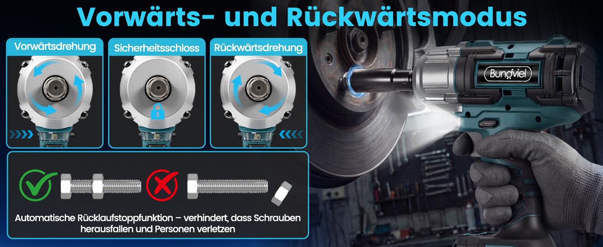 Akku Schlagschrauber 1000Nm, 21V Bürstenloser Drehschlagschrauber mit 2x 4.0Ah Akku, 1/2 Zoll Impact Wrench Set für LKW, PKW, Traktor & Reifenwechsel