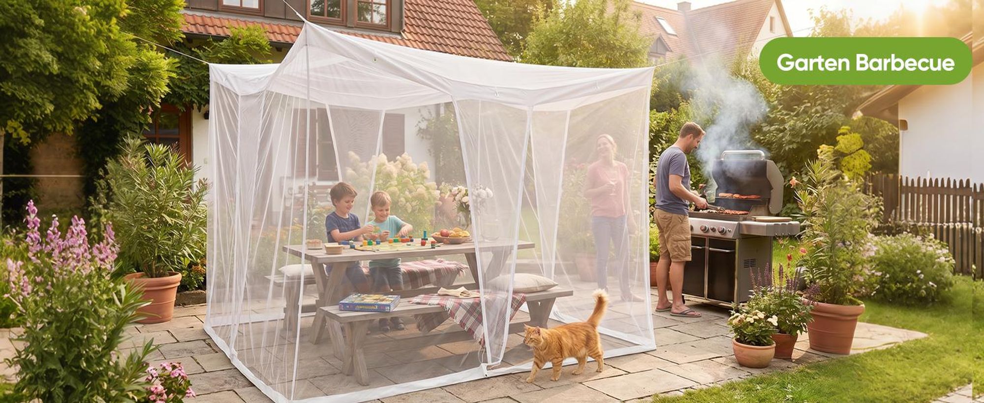 Sekey Moskitonetz Pavillon 3,5x2,5x2,5m Insektenschutz Garten Outdoor Balkon Fliegennetz für Pergola Garten groß Mückenschutz stabil