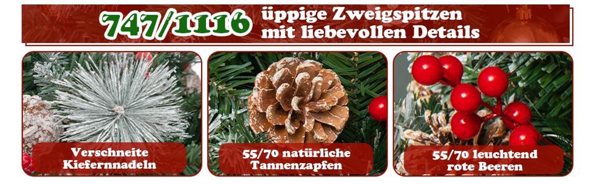 COSTWAY 180cm Künstlicher Weihnachtsbaum LED, beleuchteter Tannenbaum mit Kiefernzapfen & roten Beeren & Metallständer, 11 Lichtmodi, Christbaum PVC Kunstbaum Weihnachten, grün