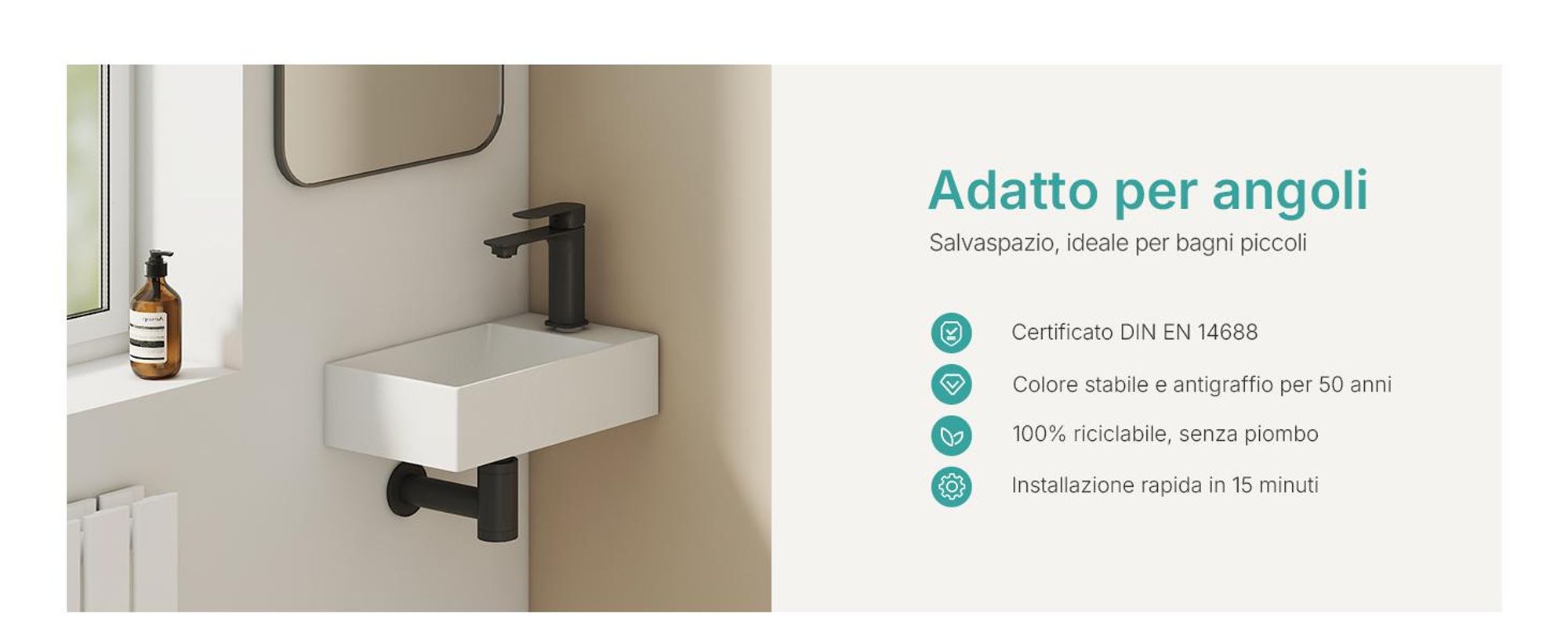 EMKE Lavabo sospeso in ceramica Rettangolare 380x220mm Bianco Lucido Lavabo salvaspazio per WC ospiti e piccoli bagni