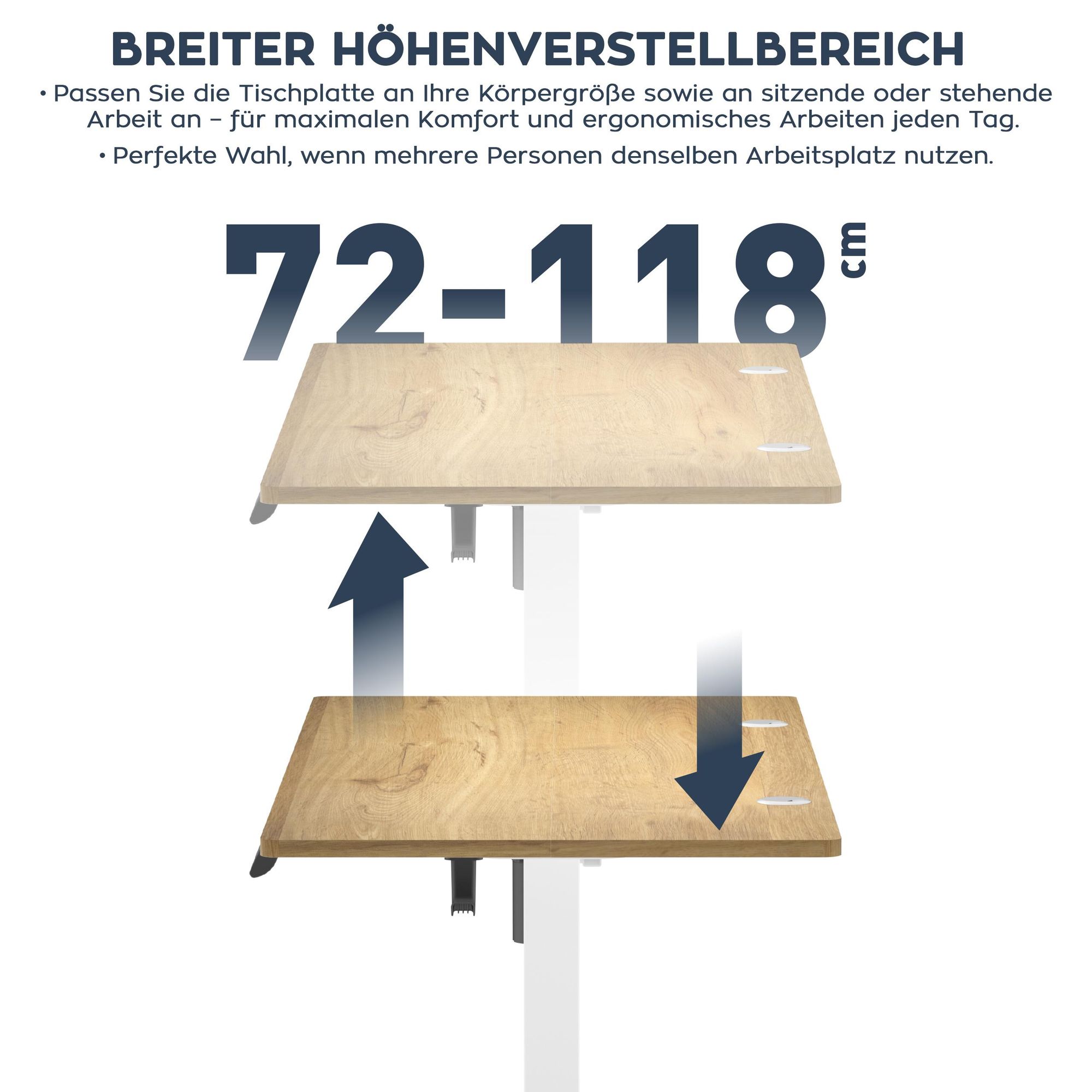 MARK ADLER Leader 7.0 | Höhenverstellbarer Schreibtisch Elektrisch Bürotisch Stehtisch | 120x60 cm | 3 Memory-Steuerung | Memoboard | Weiß Eiche