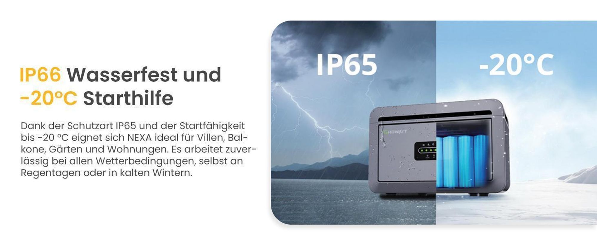 Powerness Balkonkraftwerk mit Speicher Growatt NEXA 2000 All-in-One 2048Wh Speicher mit 2000Wp Full Black Bifazial Solarmodule (0% MwSt)