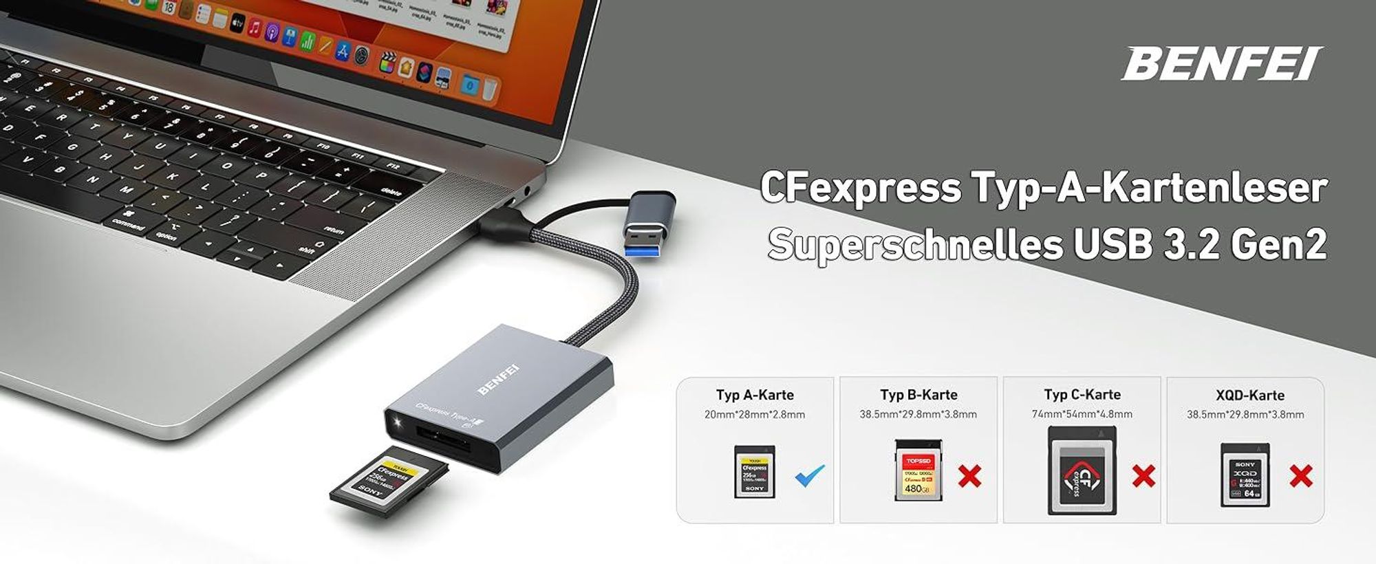 BENFEIKartenlesegeräte CFexpress Typ A Kartenleser USB 3.2 10Gbps