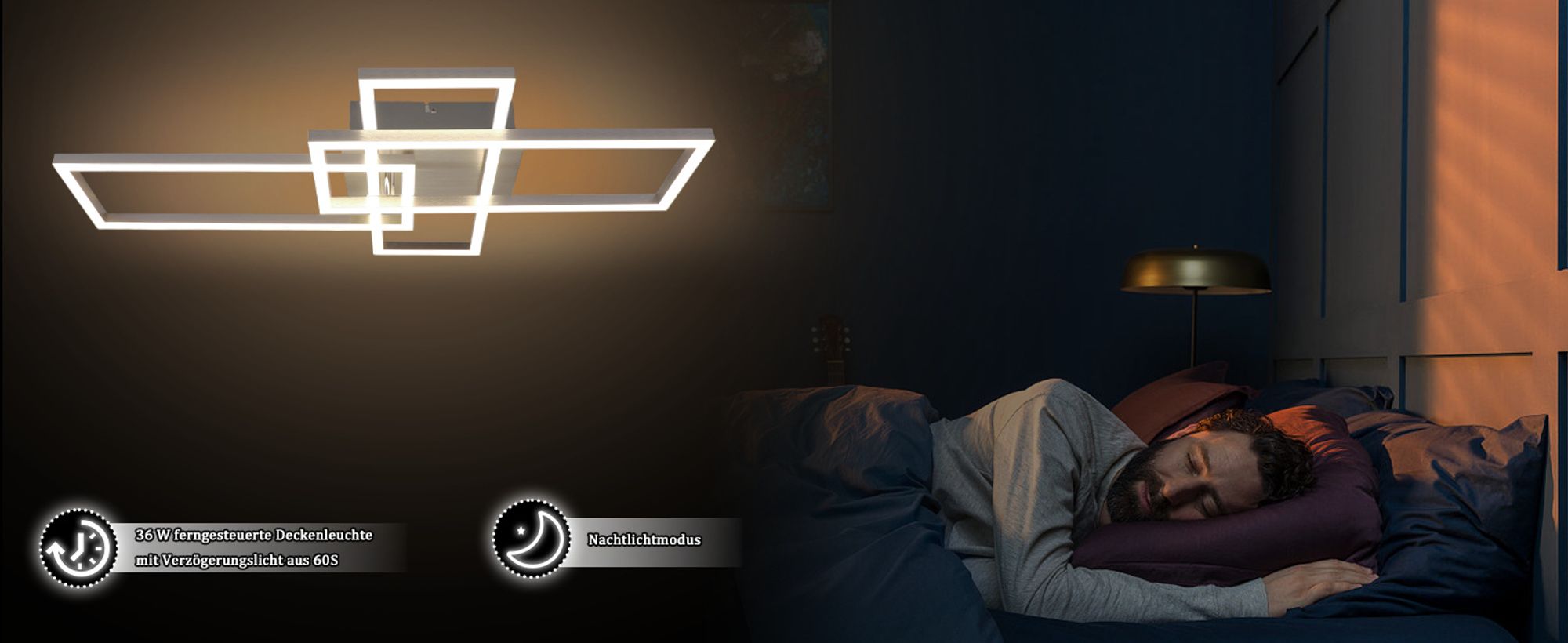 ZMH LED Deckenleuchte Wohnzimmer Deckenlampe 72CM Wohnzimmerlampe Dimmbar mit Fernbedienung 48W Silber Schlafzimmer Deckenbeleuchtung Modern Rechteckig Design für Arbeitszimmer Hotel