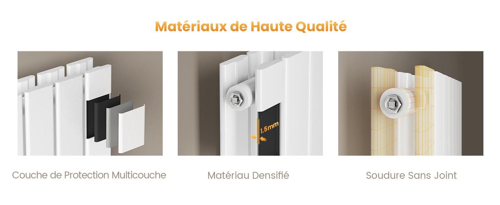 EMKE Radiateur plat Radiateur design Panneau de chauffage Blanc Vertical Double couche 1600x 300 mm 966W sans thermoplongeur