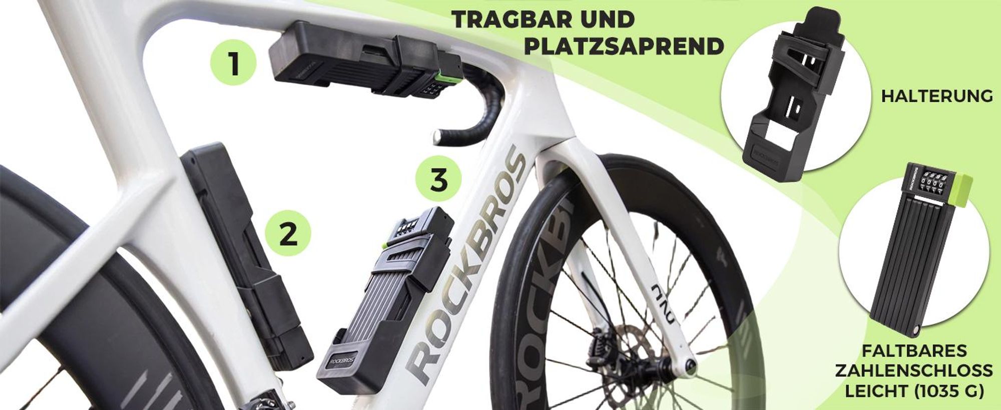 ROCKBROS Zahlenschloss Rostfrei mit Halterung, Faltschloss Fahrrad Diebstahlsicher, 8mm Extradicker Stahl, 120cm Fahrradschloss für Fahrrad