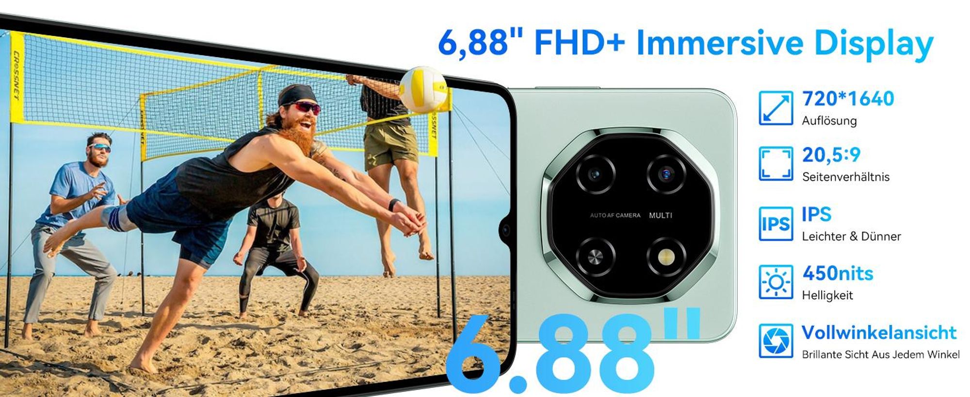 Blackview Shark 6 Handy 5G, 6,88“, 12GB+128GB/2TBTF, Octa Core, AI Fotoalbum, Android 15, ohne vertrag, 5000mAh, Dual SIM, NFC, 120Hz, 18W