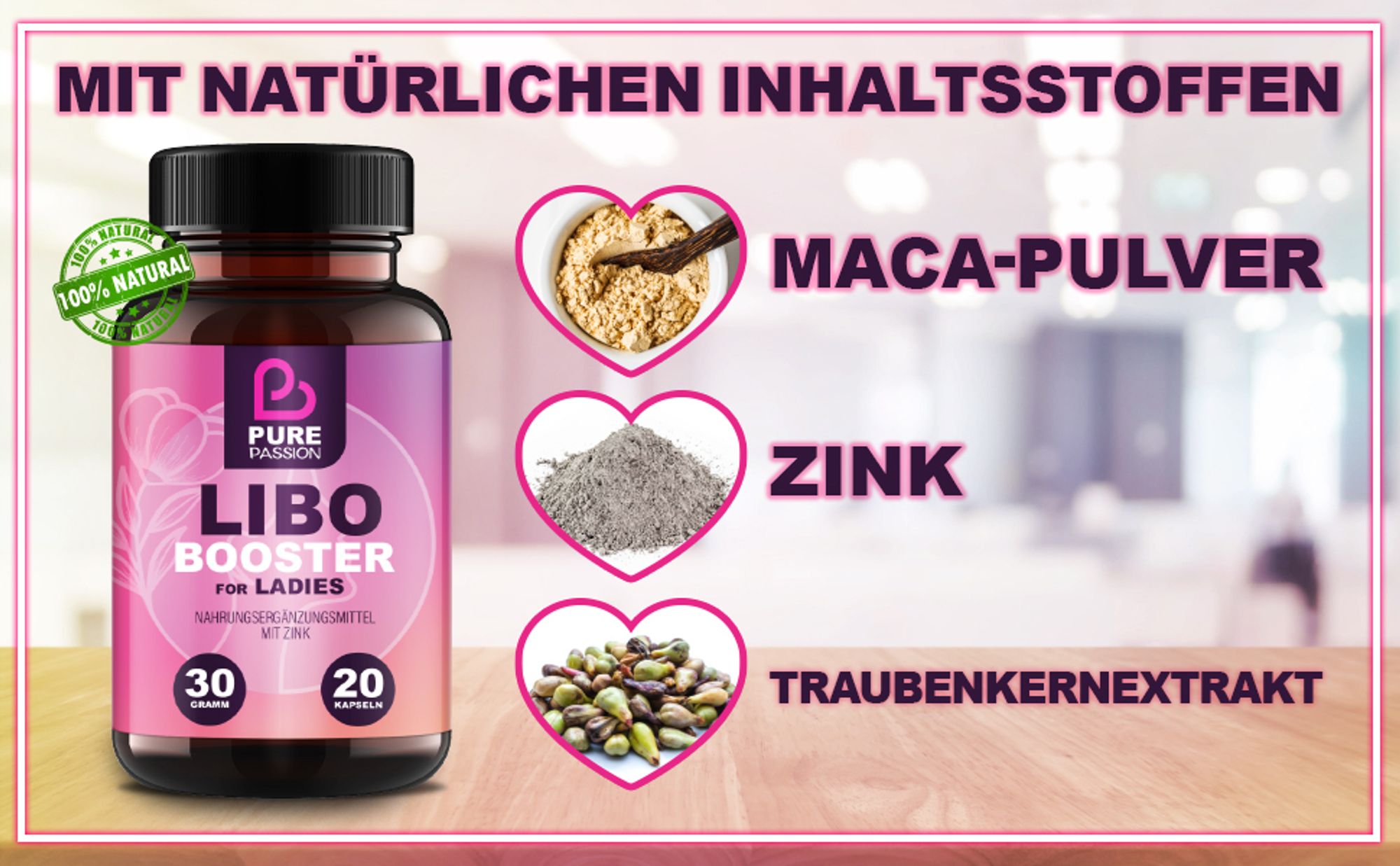 Pure Passion® - Libo Booster - Libido - for Ladies – Libido steigern – mit Sofortwirkung – für Ihr Liebesleben, weibliche Balance, Lust & Sinnlichkeit