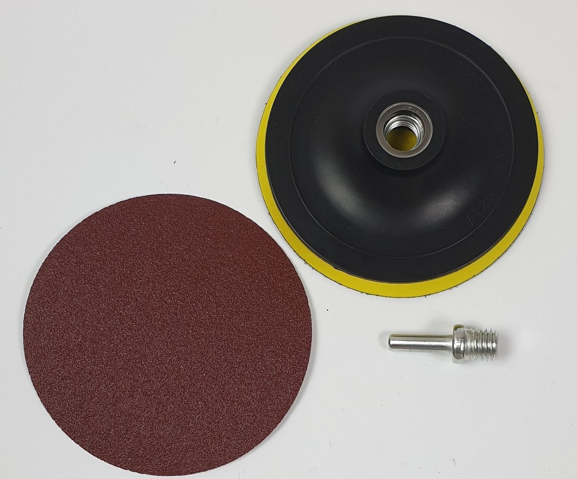 ELMAX | Polierpad Adapter, 125mm, Schleifteller mit Klett M14 inkl. Spanndorn für Bohrmaschine Winkelschleifer