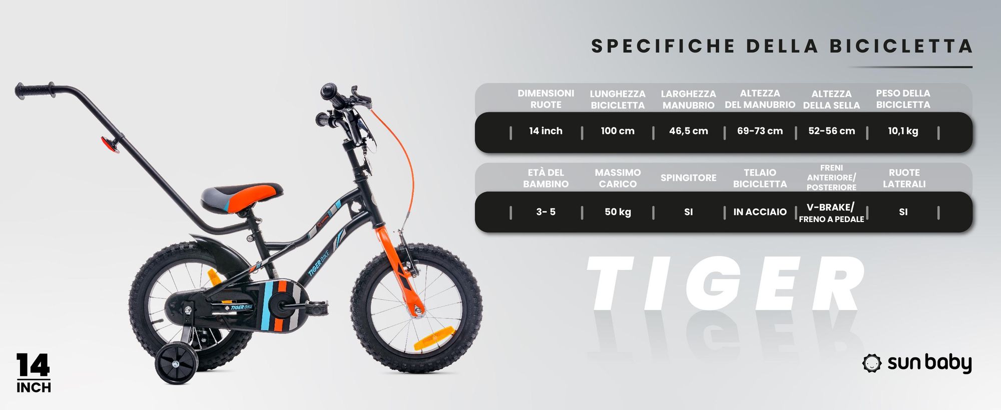 Sun Baby Tiger Bike bici per bambini ragazzi bici ruote di formazione 12 14 16 pollici da 2-6 anni BMX bici per bambini (14 pollici, arancione)