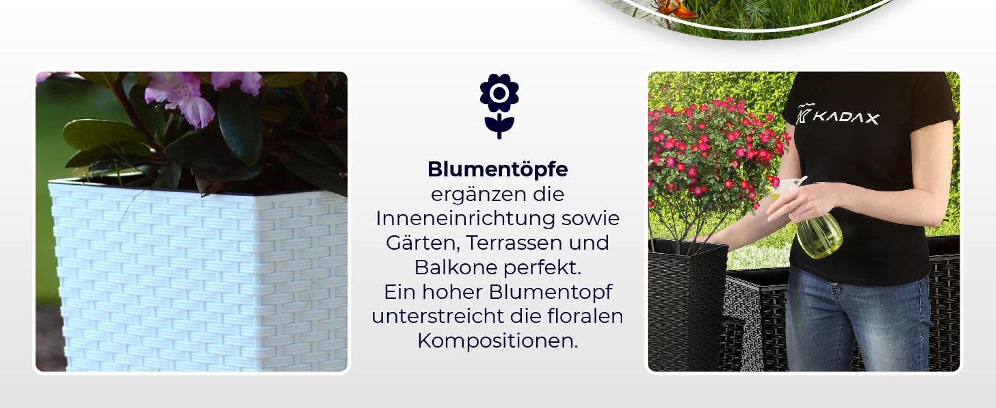 KADAX Blumentopf aus Kunstsoff "Pesaro", Blumenkübel, Pflanztopf, mit Einsatz, quadratisch, 35 cm, Weiß