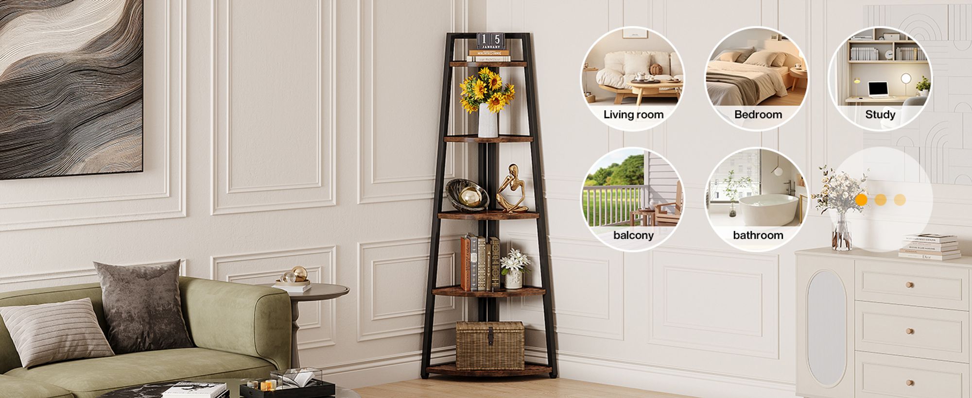Tribesigns Eckregal 5 Etagen, 176cm hoher Bücherregal, Eckregal Stehend Mehrzweck -Eckständer Display Rack, Pflanzenständer, Eckschrank für Wohnzimmer
