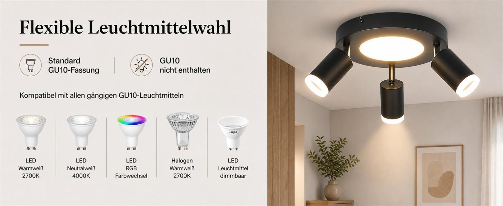ZMH Deckenleuchte Led Deckenspot 3 Flammig GU10 - Schlafzimmerlampe 3000k Schwarz Küchenlampe 20W Deckenstrahler Schwenkbar Flurlampe Metall für Küche