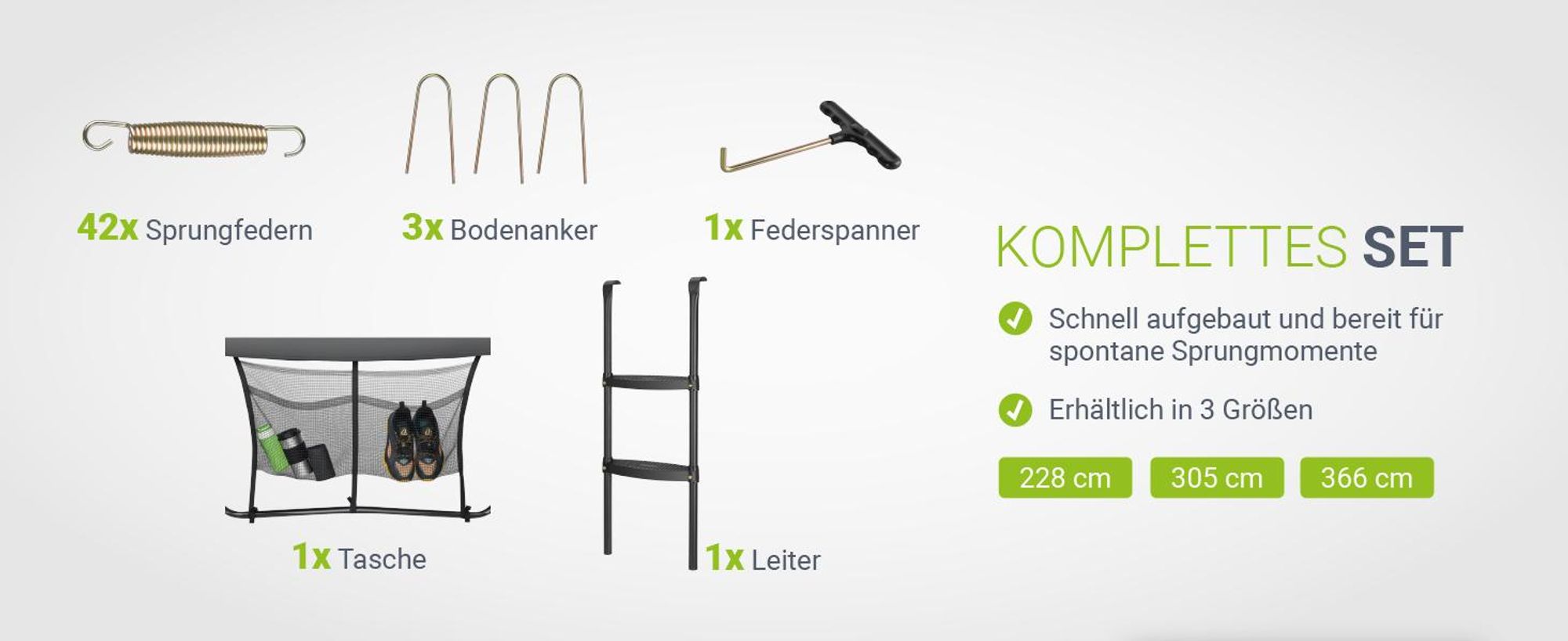 Juskys Trampolin SkyBounce S Ø 228 cm mit Sicherheitsnetz & Leiter