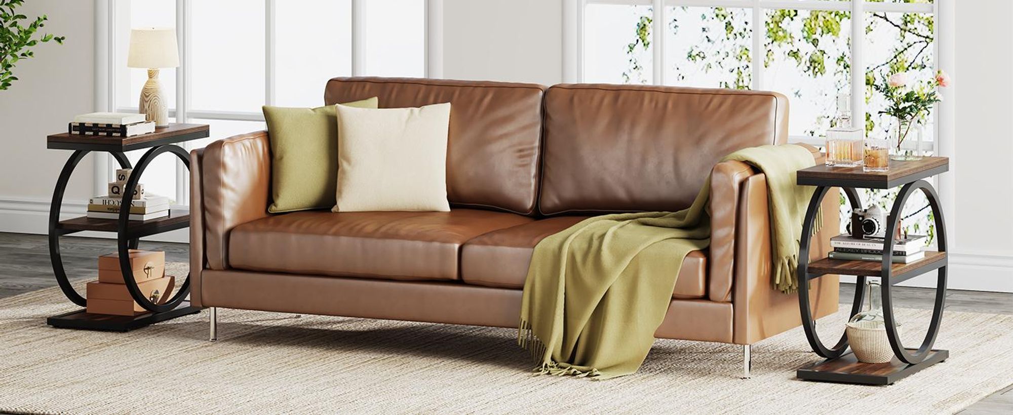 Tribesigns Beistelltisch, Nachttisch mit 3 Ablagefächern, Holzbeistelltisch mit schwarzem Metallrahmen, Industriell kleiner Sofa Beistelltisch