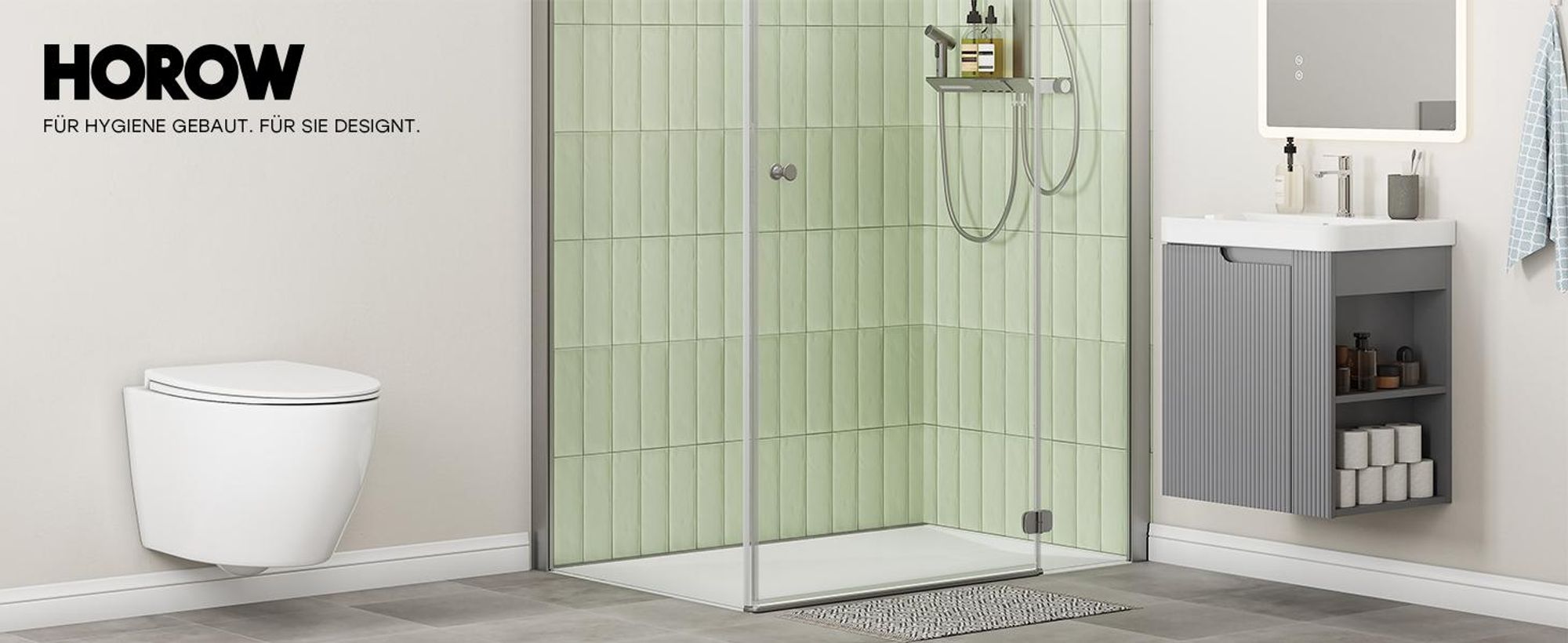 HOROW 51 cm Waschtisch inkl. Waschbecken, Waschbecken mit Unterschrank, 2-teilig Badmöbel Set, Grau Badmöbel mit Waschbecken, Vormontiert geliefert