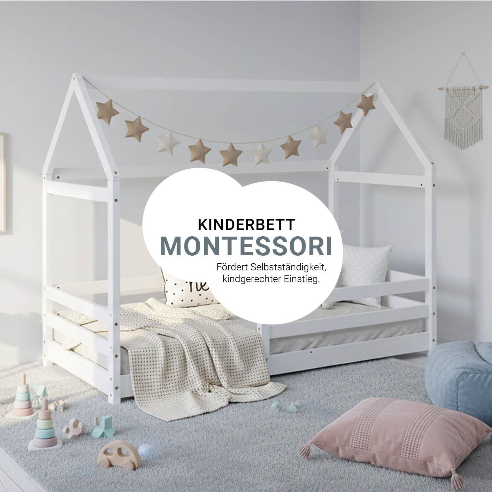 Ein Montessori Kinderbett, das die Selbstständigkeit des Kindes fördert.
