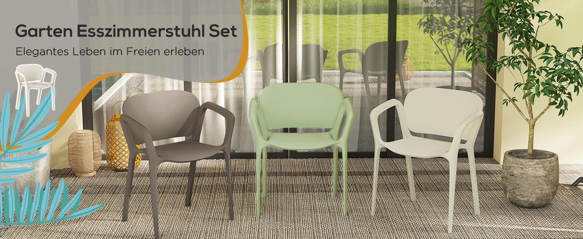 Outsunny Gartenstuhl 4er Set wetterfest Gartenstühle aus Kunststoff Stapelstuhl