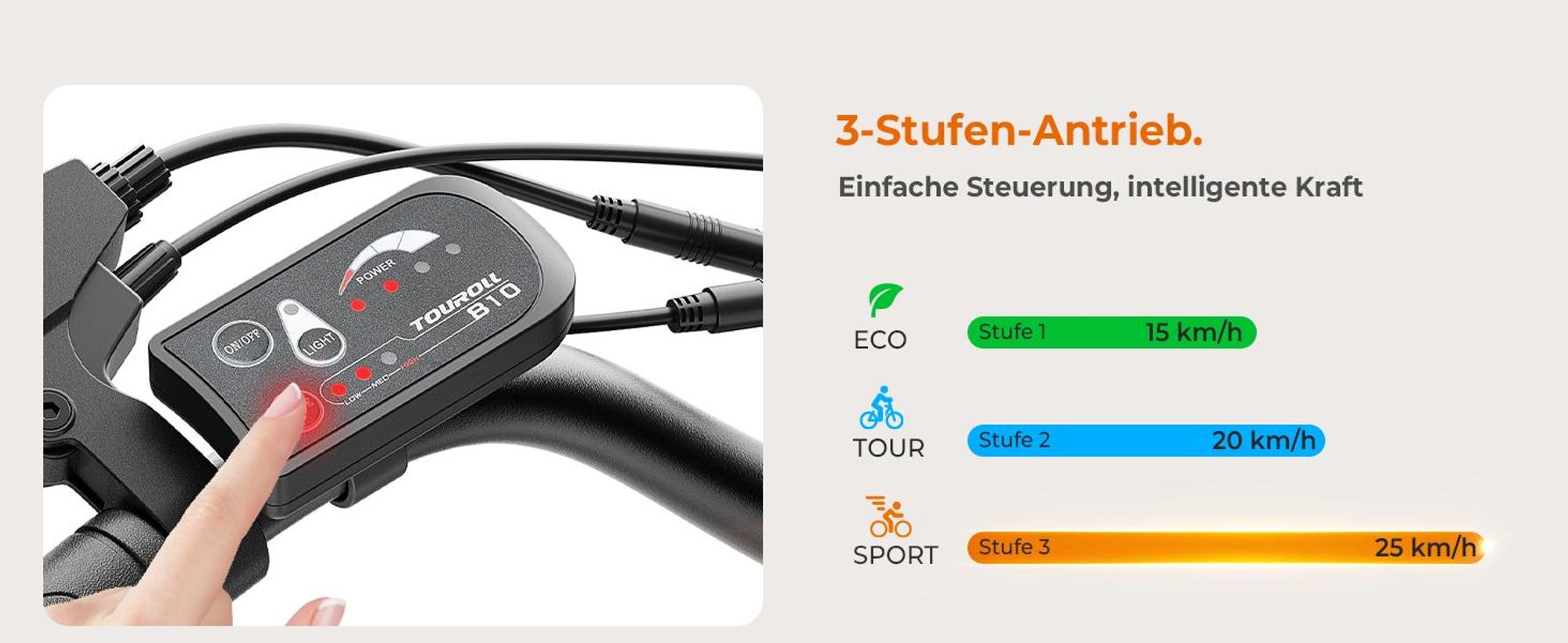 Touroll J2 ST E-Bike 26 Zoll, 250W Motor, 45Nm Drehmoment, 100km Reichweite, Tiefeinsteiger, Shimano 7-Gang, LED Display
