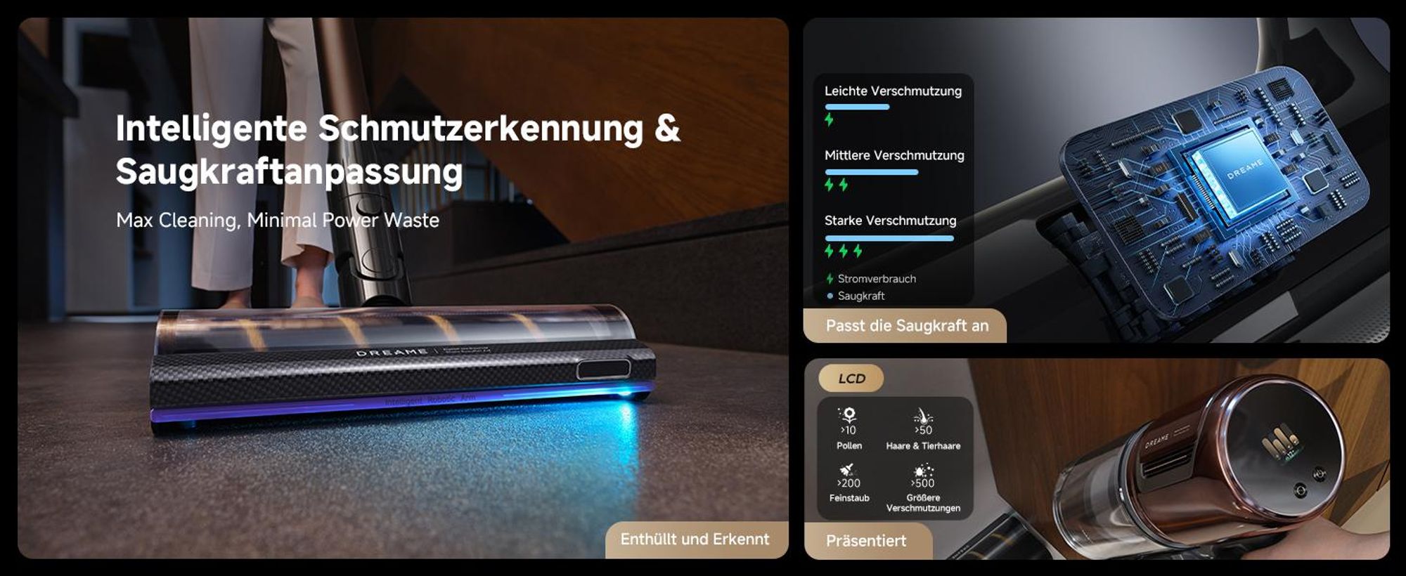 Dreame V30 Akku-Staubsauger, 0-mm-Kantenreinigung, 330 AW Saugleistung, 90 Min., 99,99 % Filterung,TangleCut  Handstaubsauger,140° CelesTect Beleucht
