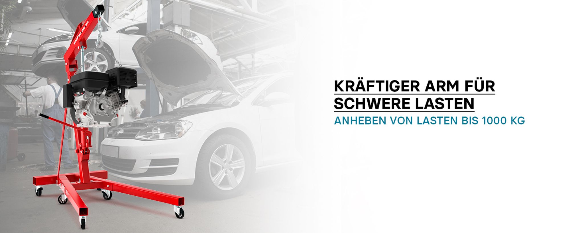 Werkstattkran klappbar für Lasten bis 1000 kg Hubarm 857-1133 mm Lastkran Motorkran Motorheber Schwerlastkran
