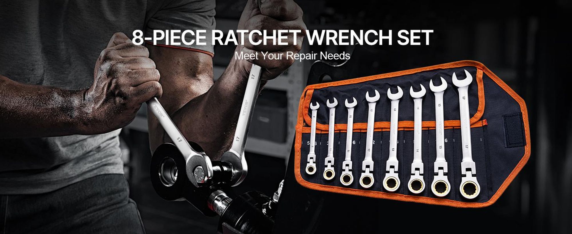 VEVOR Maulschlüsselset, 30-teiliges Ratschen-Schlüsselset mit Organizer-Rack, Cr-V Stahl-Schlüsselset SAE 1/4" bis 1", metrisch 8 mm bis 24 mm, ideal für den allgemeinen Haushalt, die Garage, die Werkstatt, Notfälle, 8 Stück-a, Grau Nickel