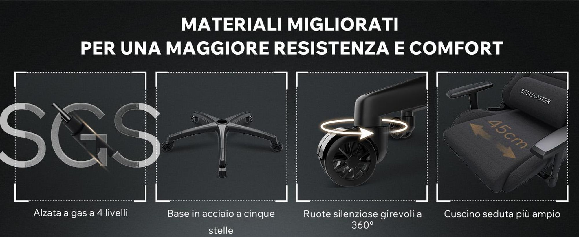 Sense7 Spellcaster FUKU XL: sedia da gaming, poltrona da gaming, sedia da ufficio, sedia da scrivania ergonomica, sedia girevole con poggiatesta fino a 160 kg, sedia nera
