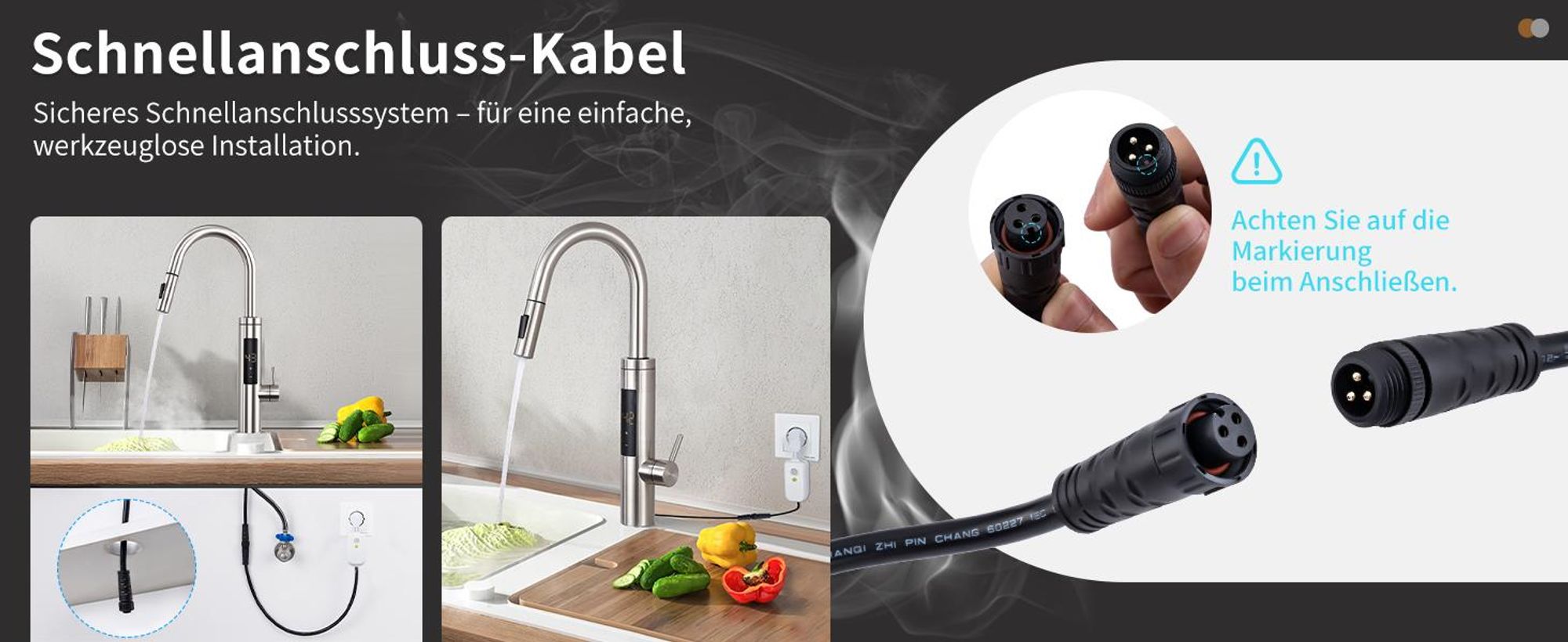 Homelody Elektrischer Wasserhahn mit Durchlauferhitzer 220V 3300W, Armatur Küche Edelstahl mit LED Temperaturanzeige & Brause ausziehbar, 360° Drehbar