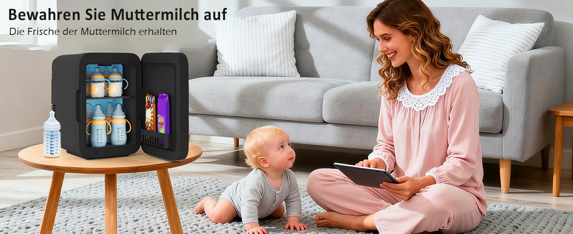 Puluomis Mini Kühlschrank 4L mit LED Spiegel tragbar für Kosmetik, Kühlbox Warmbox schwarz