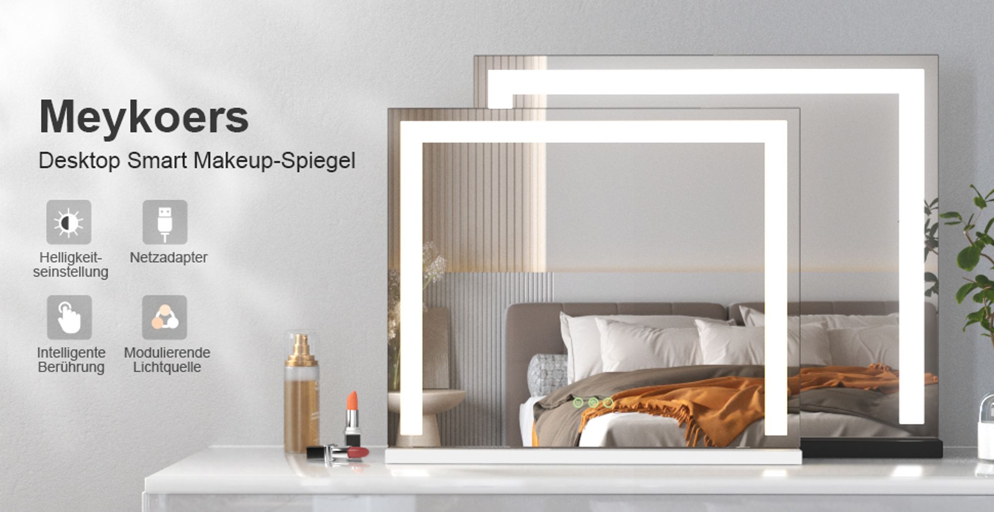 Heilmetz Hollywood Kosmetikspiegel 50x42cm Schminkspiegel mit Beleuchtung 3-Farben-Licht Dimmbar Weiß