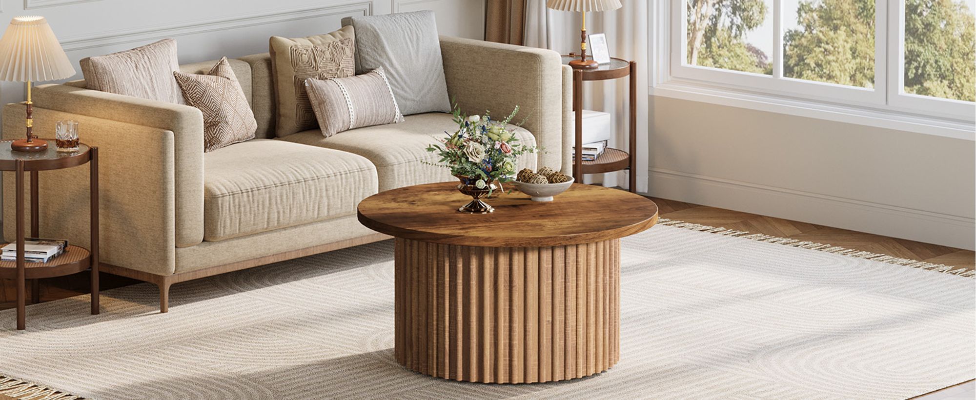 Tribesigns 80 cm Couchtisch, Bauernhaus-Couchtisch mit Metallsockel, moderner Holzakzent-Mitteltisch, Sofa, Beistelltisch für Wohnzimmer, Heimbüro
