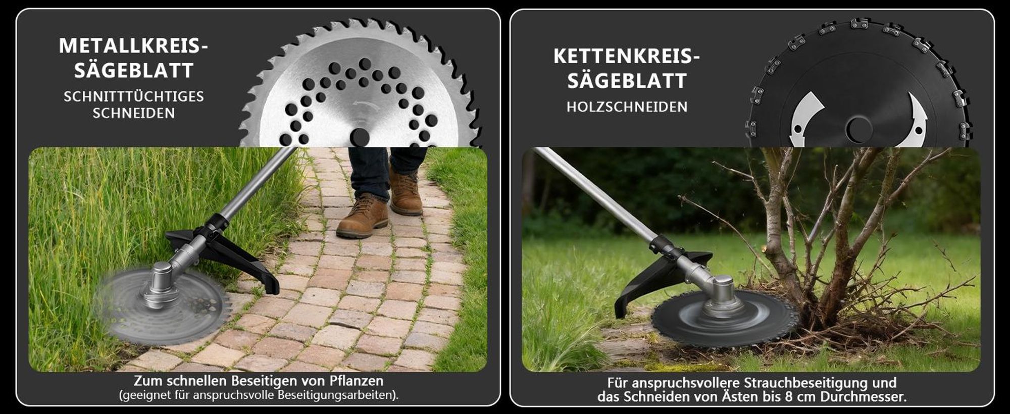 1380W Akku Rasentrimmer mit 2×4.0Ah Akku 18V, 168cm Teleskop Freischneider mit 7 Klingentypen Unkrautbürste Motorsense 18800U/min Bürstenloser Motor