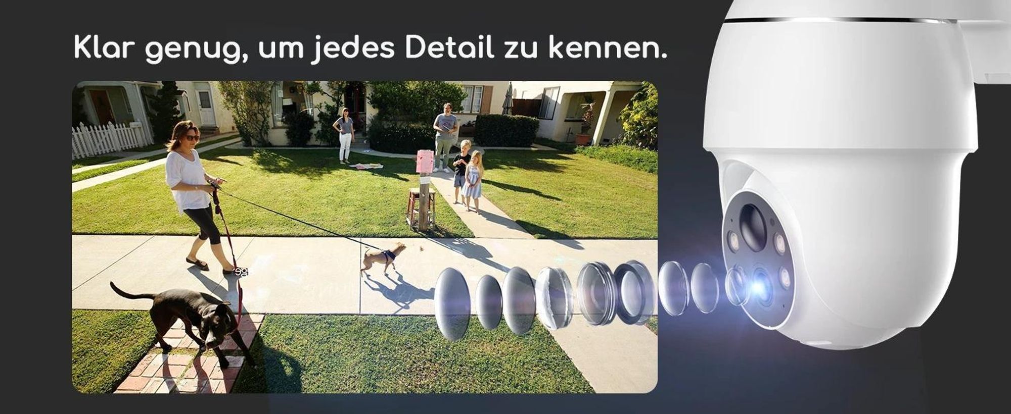 2K Überwachungskamera Aussen Akku, 355° und 90° Schwenkbar, WLAN IP Kamera Outdoor mit Farbnachtsicht Personen/Bewegungserkennung, IP66, wit64GB