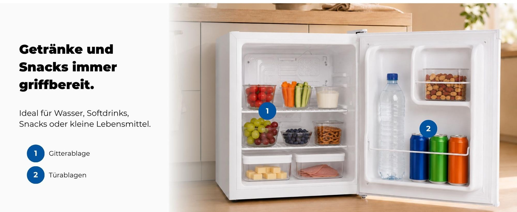 Exquisit Mini-Kühlschrank, Kühlschrank ohne Gefrierfach, 40 Liter, 45 cm Breite, 51 cm Höhe, Türanschlag wechselbar, KB505-V-040E weiss