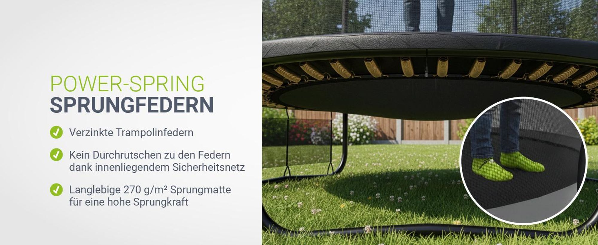 Juskys Trampolin SkyBounce S Ø 228 cm mit Sicherheitsnetz & Leiter