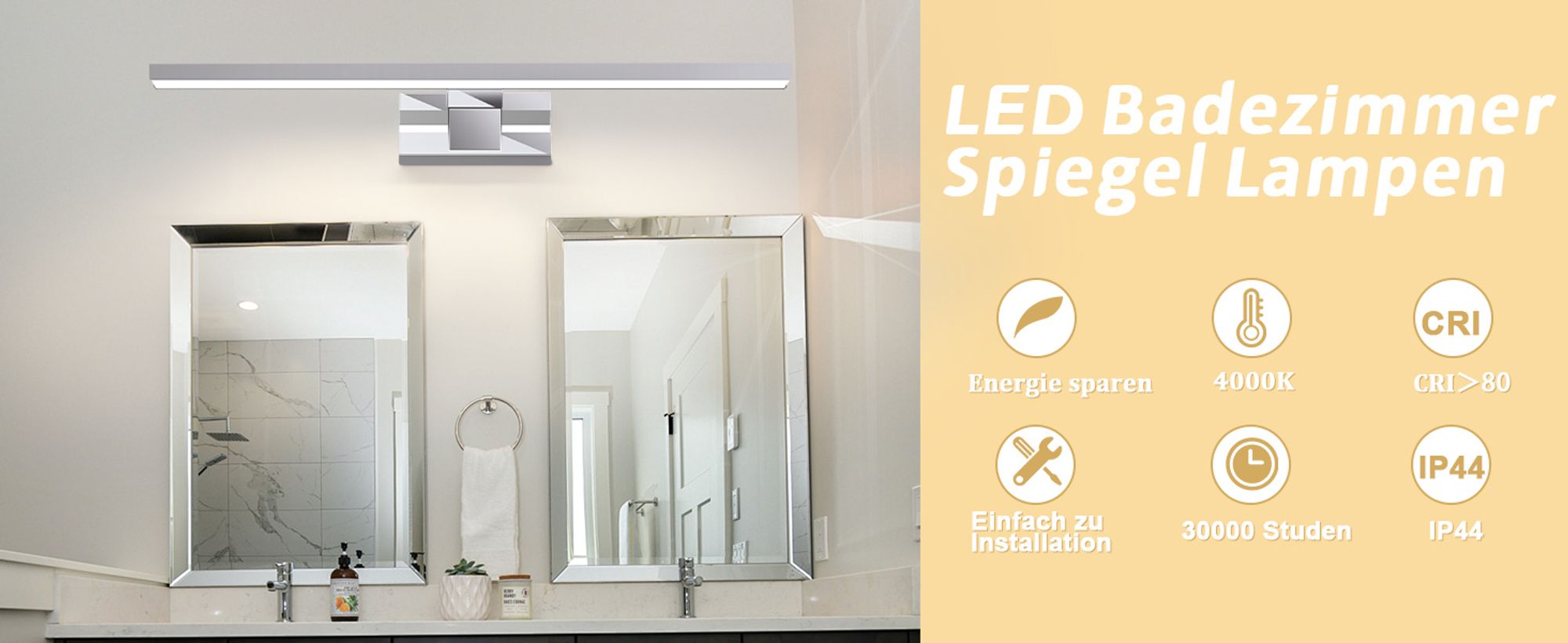 ZMH Spiegelleuchte Bad Led Spiegellampe12W Wandlampe Lampe Neutralweiße 4000KSpiegel Wandleuchte 60cm Modern Chrom Badlampe Spiegelschrank Beleuchtung