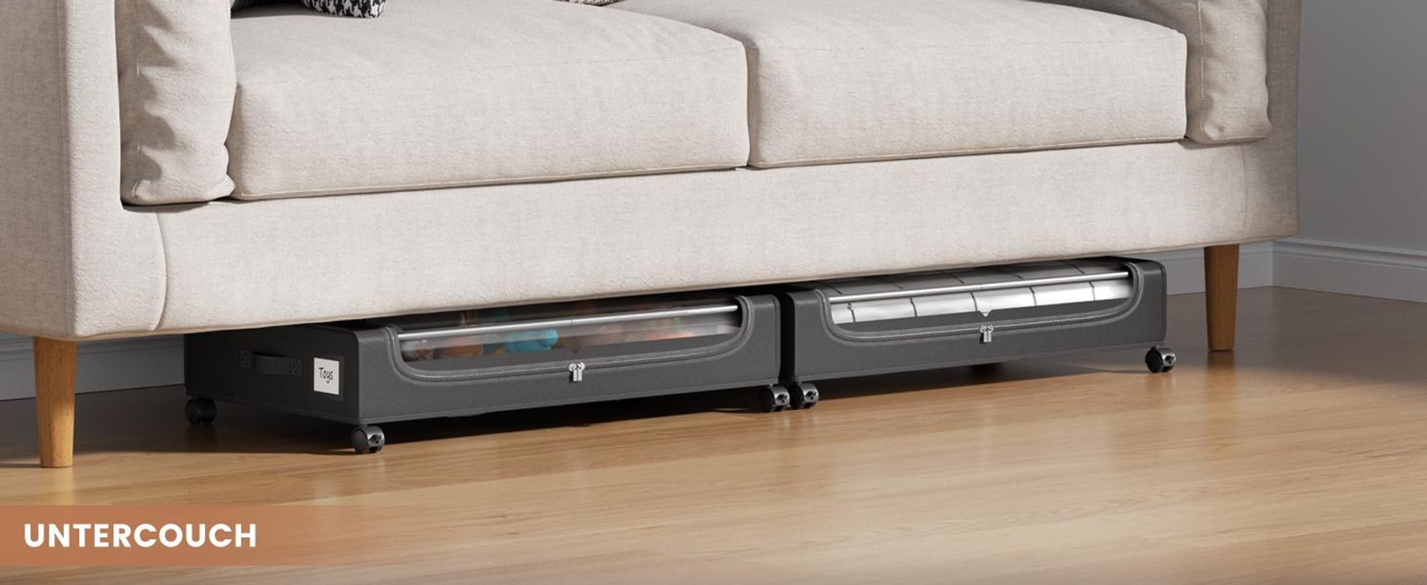 2 Stück Unterbett-Aufbewahrungsboxen mit Rollen, 50 L, 16 cm hoch, mit transparentem Deckel, Unterbettkommode für Kleidung, Bettwäsche und Schuhe