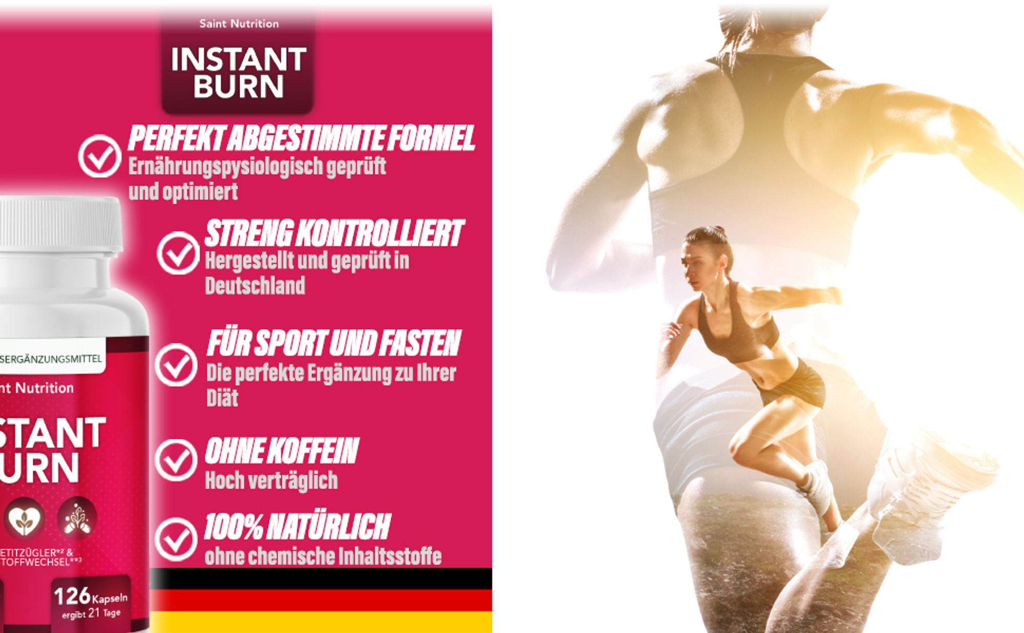 Saint Nutrition® Instant Burn – Appеtitzügler – hochdosiert - Glucomannan, Cholin, Vitamin B1 + B6 – Unterstützung für Abnеhmen - schnell abnеhmen