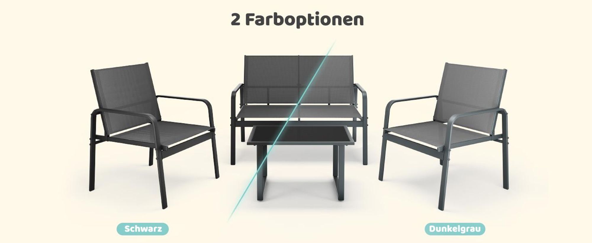 Mondeer Gartenmöbel-Set 4-teilig, Sitzgruppe mit Armlehnen & Glas-Tisch, Wetterbeständig für Balkon Terrasse Grau