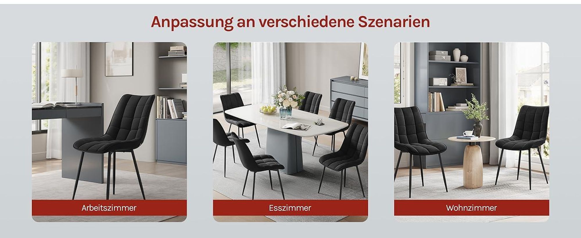 WOLTU Esszimmerstühle 2er-Set, Polsterstuhl mit Rückenlehne, bis 150 kg belastbar, Sitzfläche aus Samt, Metallbeine, Schwarz
