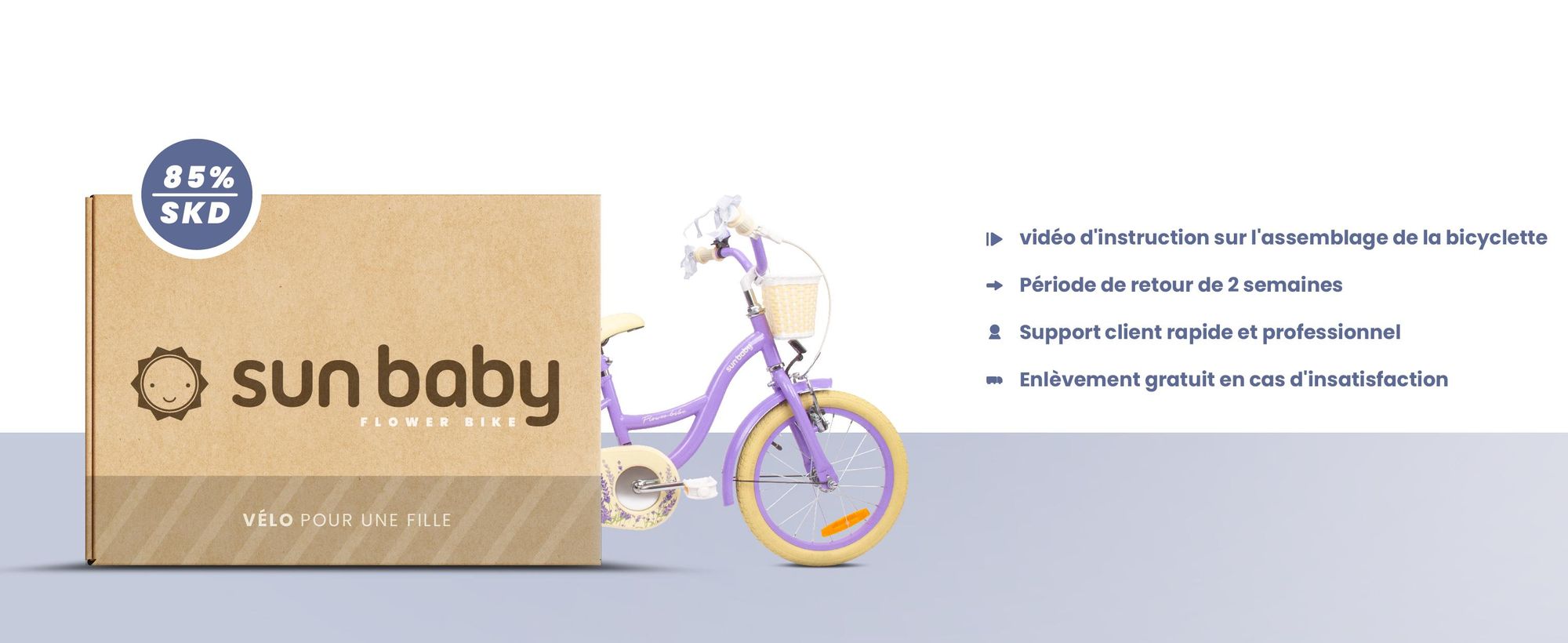 Vélo enfant 14 pouces 3-5 ans Vélo fleur bleu Sun Baby