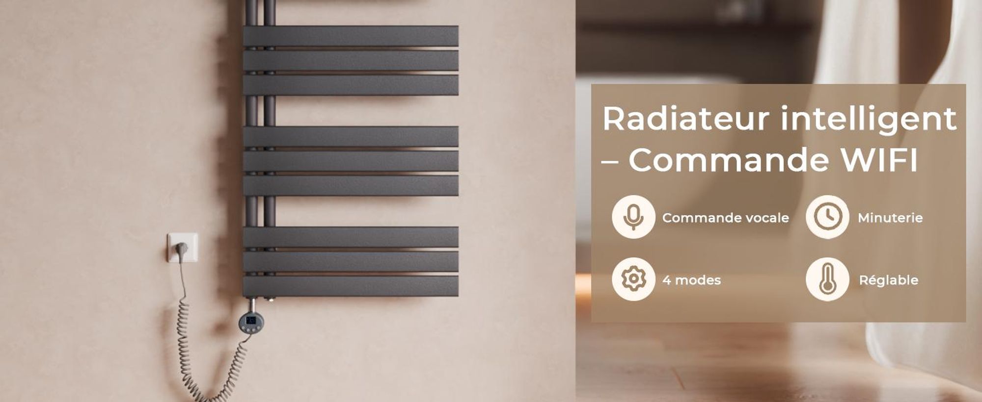 S'AFIELINA – Sèche-serviette électrique 1320×500 mm avec thermostat WiFi,minuterie programmable et écran LCD,800 W,Anthracite,idéal pour salle de bain