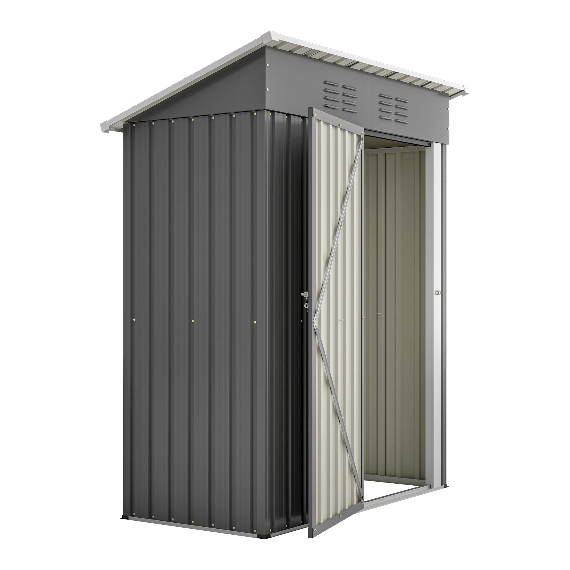 Metall Geräteschuppen Gerätehaus XL mit Pultdach Schuppen 1m² Grau Metall-Geräteschuppen Lagerschuppen im Freien mit Handschuhe
