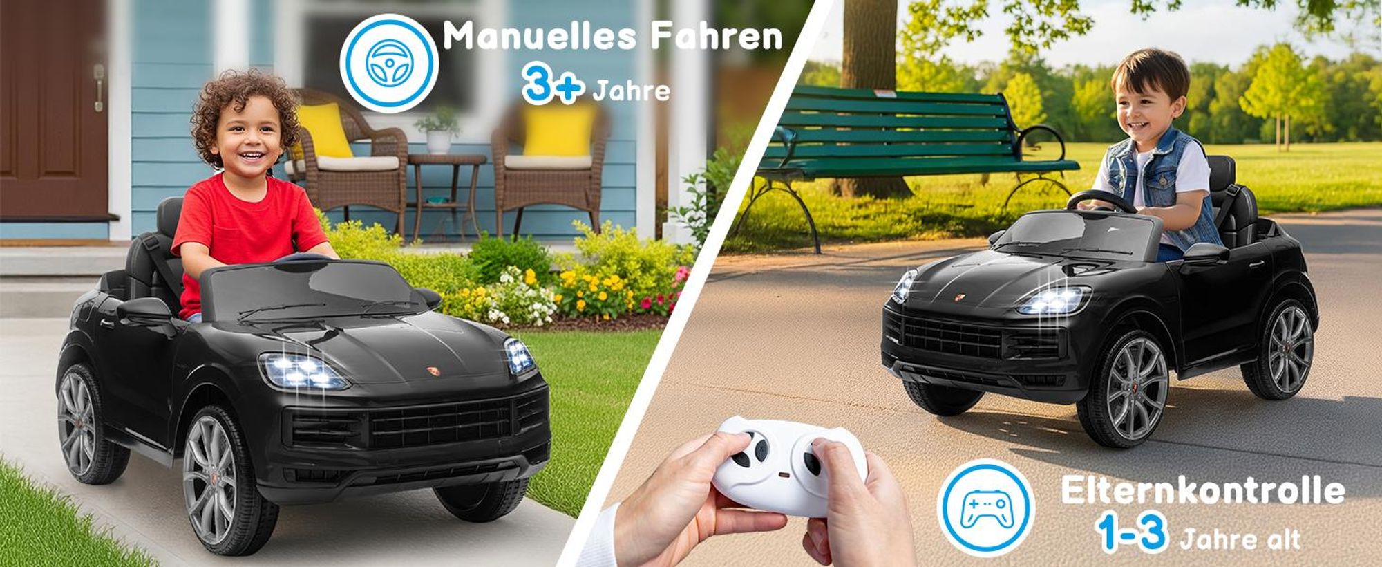 FCH Kinder Elektroauto 12V Kinderauto Elektrisch 2,4G-Fernbedienung, Porsche Cayenne Elektrofahrzeuge mit MP3, Musik, Hupe, LED-Leuchten (schwarz)