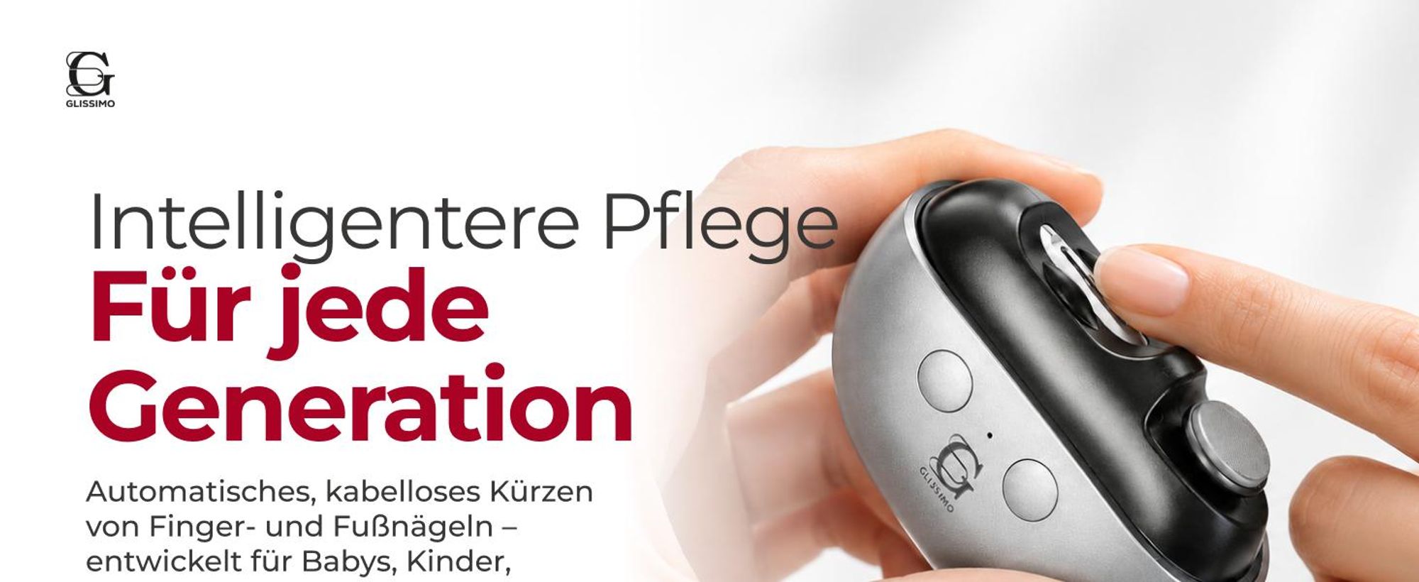 Glissimo 3in1 Elektrischer Nagelknipser mit Fräser für Finger und Zehen mit Polieraufsätzen sicher für Babys Kinder und Erwachsene