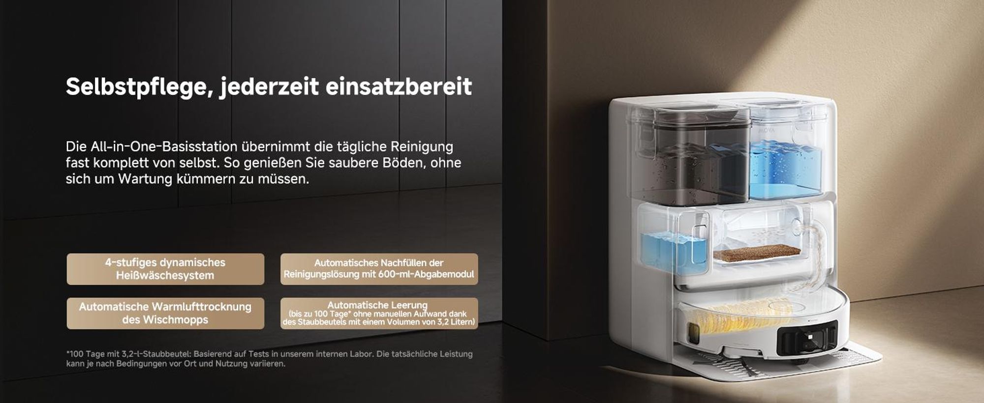 MOVA Z60 Ultra Roller Standalone – Saugroboter mit automatischer Entleerung, Selbstreinigendem Wischmopp, Präzise Navigation, Vollflächige Reinigung