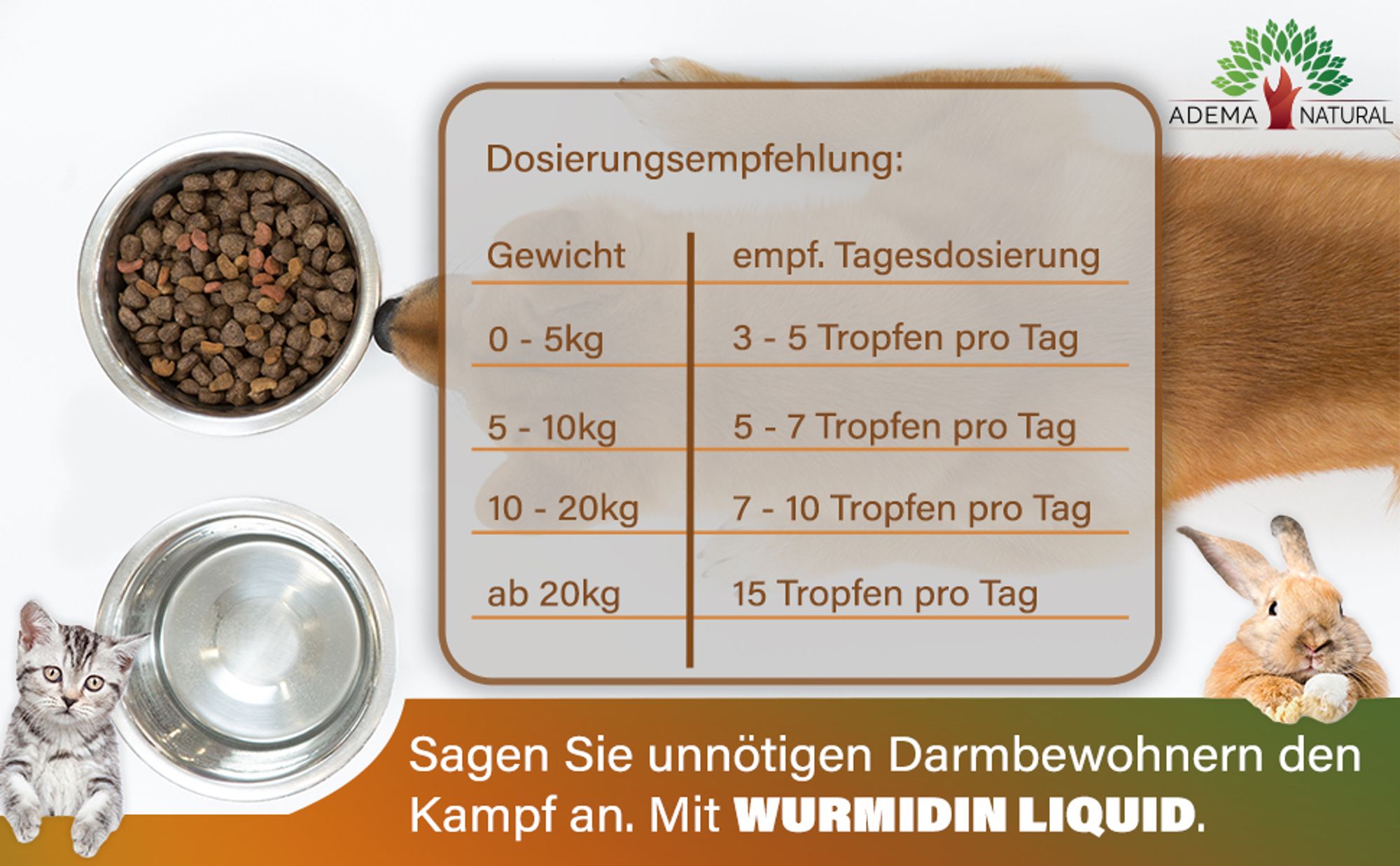 Adema Natural® Wurmidin Liquid - Wurmmittel - Wurmkur Hund - Tropfen für Tiere - Hunde, Katzen, Kaninchen - Entwurmen Hund - entwurmung - Wurmkur