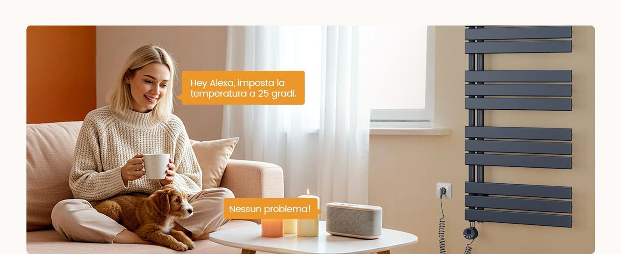 EMKE Radiatore da bagno elettrico con controllo tramite app Wi-Fi Termostato Scaldasalviette 1320 x 500 mm Antracite Portasciugamani 800 W Asciugamani