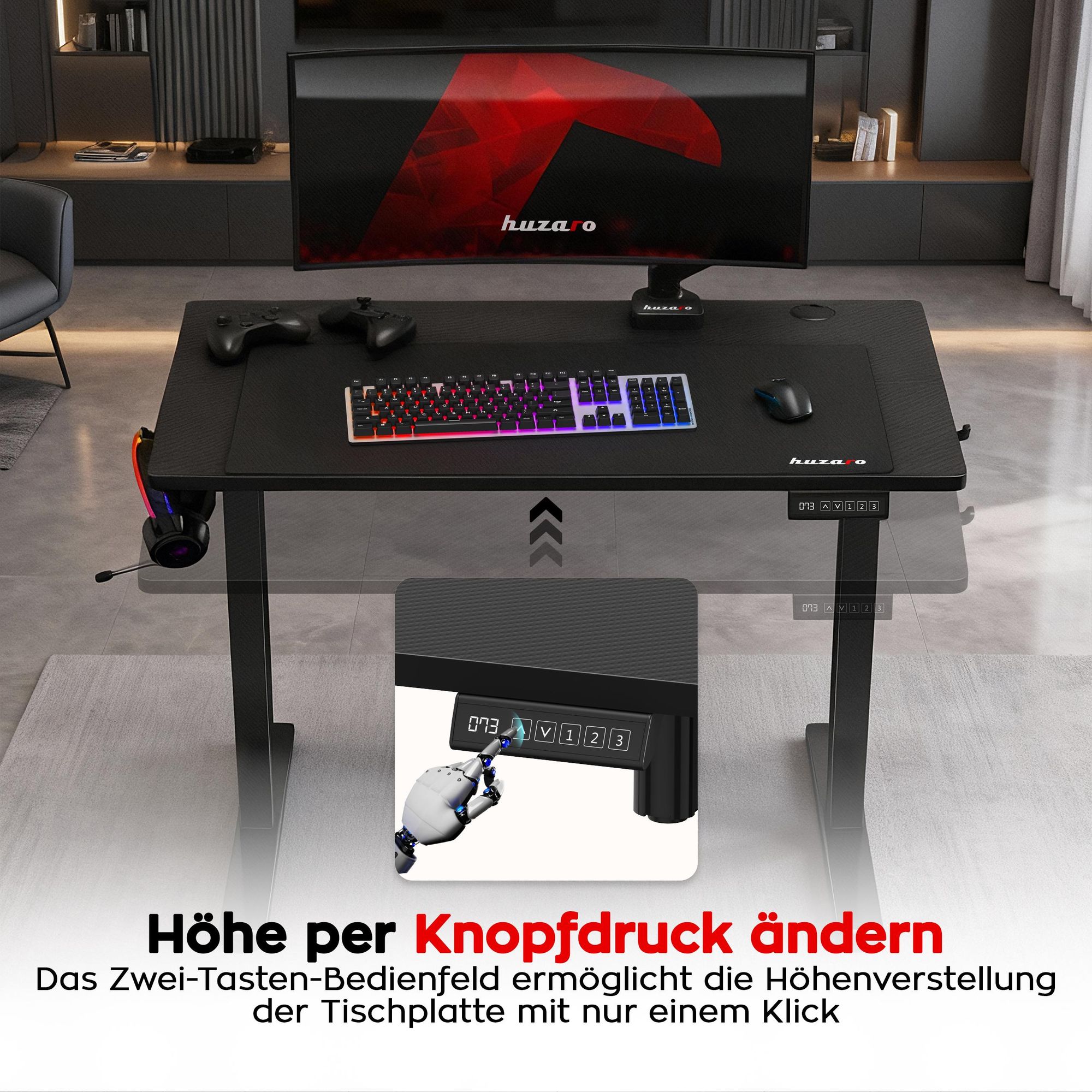 Huzaro Hero 7.9 | Höhenverstellbarer Schreibtisch Stehschreibtisch | 100x60cm | Stufenlos Verstellbar Metallkonstruktion Kabeldurchführung | Schwarz